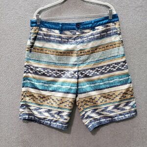 Valor Men Swimwear 34 Blue Striped Board Shorts Aztec High Rise 10" Inseam